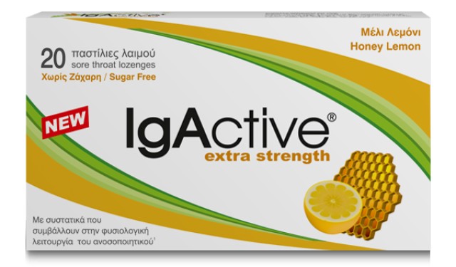 IgActive Παστίλιες Λαιμού με μέλι-λεμόνι, 20τμχ