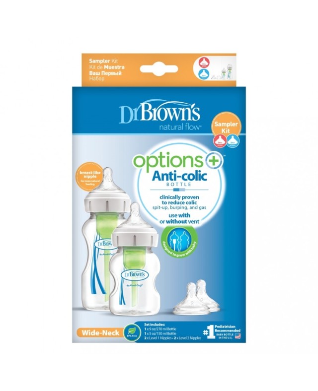 Dr. Browns Pack Μπιμπερό Πλαστικό Options+ με Φαρδύ Λαιμό και θηλή σιλικόνης Promo Pack Small